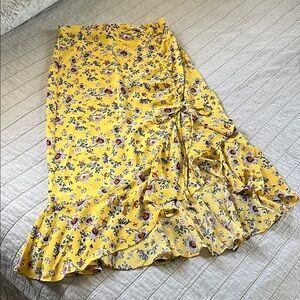 Max Studio Floral Yellow Midi Skirt